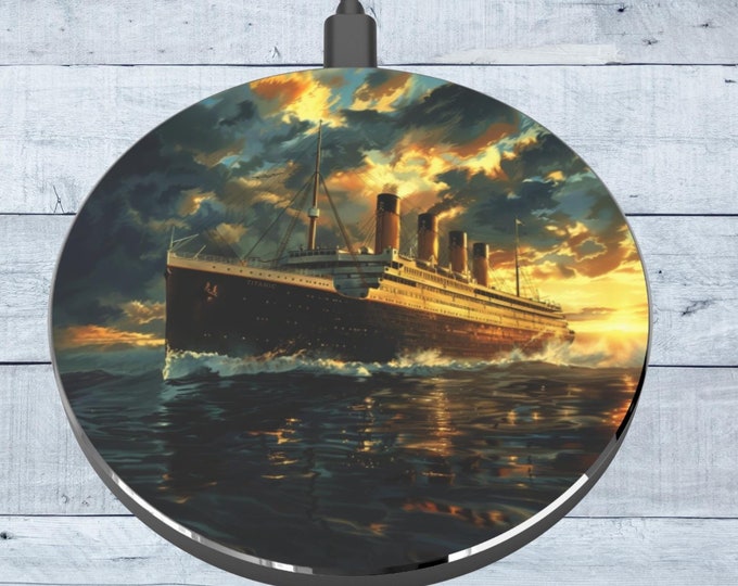 Titanic Wireless Charger, Ocean Watercolor Phone Charging Pad, Traveler Gift, Historic Ship Docking Station, Nautical Decor, Vintage Art