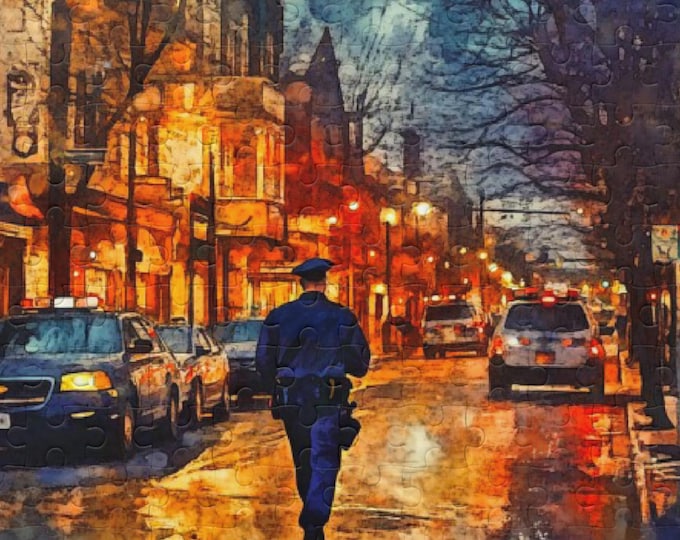 Puzzle - Police Officer Walking the Beat on a Fall Day - 120, 252, 500-Piece, Jigsaw Puzzle, Fun Family Activity, Relaxing
