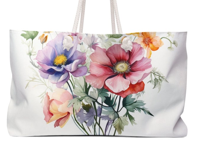 Floral Weekender Bag | Carry-on Gym Carryall Tote Satchel Beach Pool Summer Traveling Overnight Stay Go Bag Floral Blooms Blossom Florets