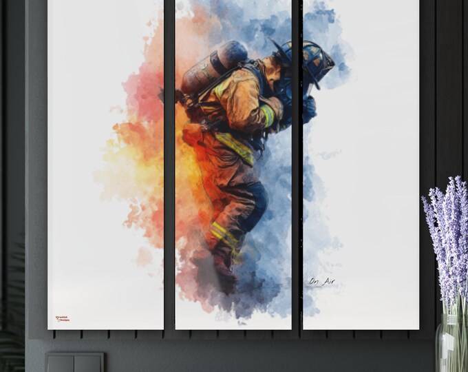 Firefighter Acrylic Prints - Heroic Home Wall Art, Gift for Him, Inspirational Decor, Triptych Artwork, Firefighter Gift