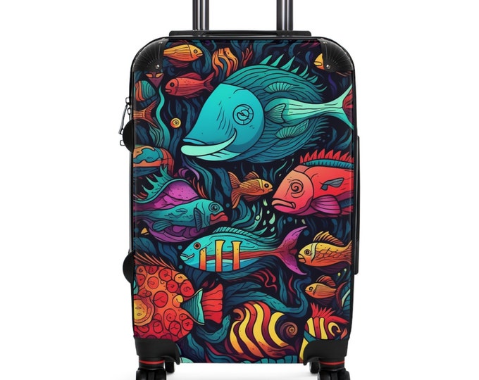 Colorful Fish Suitcase by Firechick Designs | Sea Life Fantasy Wild Distinctive Luggage Bags Case Trunk Chest Carry-on Valise Carryall