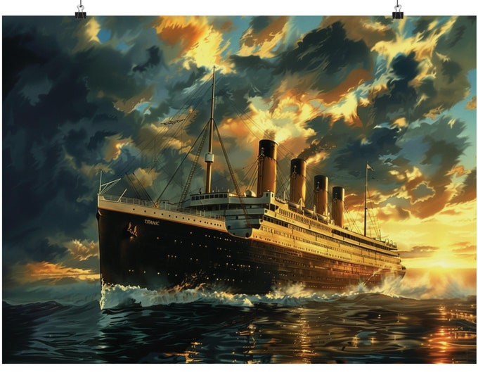 RMS Titanic Sunset Matte Horizontal Posters | Unsinkable Ship Wonder Captain Smith Ocean Liner White Star Line Cunard Belfast