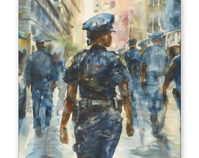 Canvas Print, Black Female Police Officer Watercolor Style Art Wall Decor, African American Law Enforcement Gift, Home Office Decoration