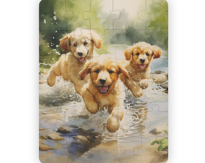 Golden Puppies Kids' Puzzle, 30-Piece | Jig Saw Jigsaw Dogs Pets Animals Family Playing Puppy Cute Retriever Lover Children Child Mini