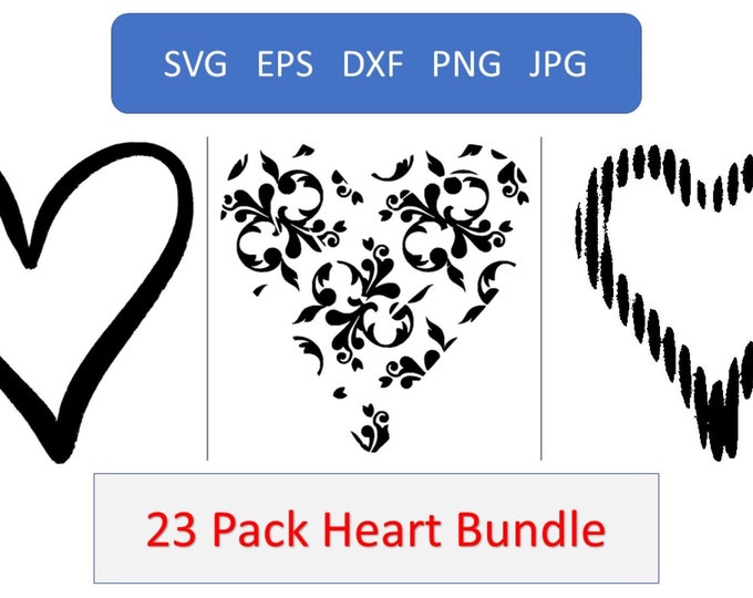 Heart SVG Bundle - Open Heart, Doodle Hearts, Love - Valentine Design Pack - Cricut, PNG, Dxf - DIY T-shirts, Mugs, Cards