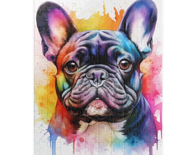 French Bulldog Color Blast Puzzle (110, 252, 520, 1014-piece) Watercolor Jigsaw Jig Saw Family Pet K9 Canine Friend Buddy Tabletop Game 1000