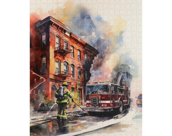 Rowhouse Fire Puzzle (500, 1014-piece) | Firefighters Fighting Fire Service Decor Collection Dept Fireman Jigsaw Game Engine