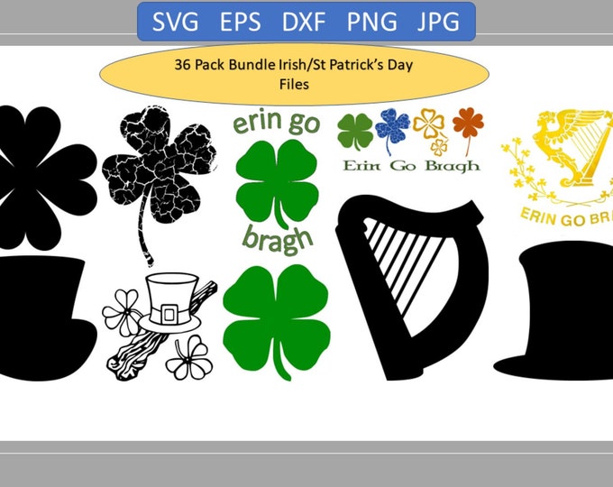 St Patrick's Day Irish 36 Pack SVG Bundle Shamrock Leprechaun