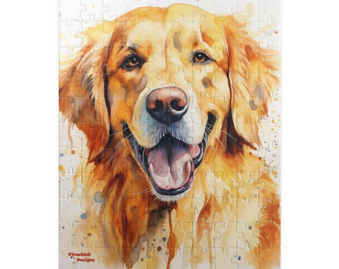 Puzzle, Watercolor Golden Retriever, Jigsaw Game, Mind Challenge, Relaxing Hobby, Family Fun Activity, Unique Gift for Dog Lovers