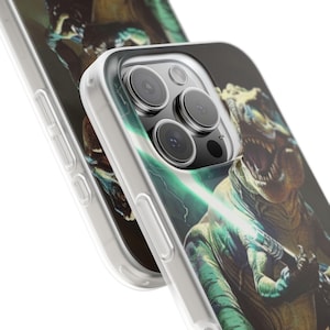 T-Rex Lightsaber Flexi Case, Dinosaur Phone Cover, Jurassic Park Fan Gift, Customizable Phone Sleeve, Fun Dino, for iPhone 16 15 14 13 12