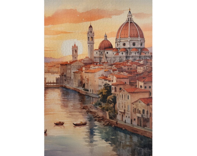 Italy at Sunset Watercolor Puzzle (110, 252, 520, 1014-piece) Italian City Europe Old Country Painting Jig Saw 1000 Family Games Challenge