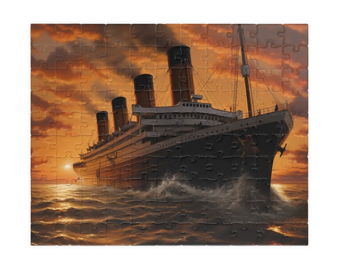 Titanic Sunset Puzzle (110, 252, 500, 1014-piece) Queen Mary Large Ship Beautiful Scenery Ocean Sea Cruise Maiden Voyage Jigsaw Jig Saw 1000