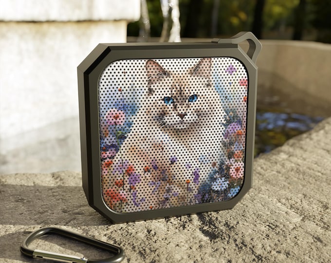 Bluetooth Speaker, Watercolor Ragdoll Cat in Wildflowers Design, Music Lover Gift, Portable Speaker, Cat Lover Gift, Outdoor Speaker, Nature