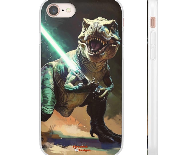 T-Rex Lightsaber Flexi Case, Dinosaur Phone Cover, Jurassic Park Fan Gift, Customizable Phone Sleeve, Fun Dino, for iPhone 7 8 11 X XR XS