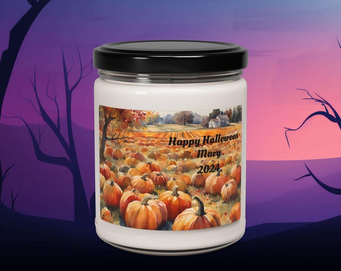 Soy Candle, Pumpkin Patch Happy Halloween Personalized Gift, Name & Date, Harvest Fall Decor, Thanksgiving, Autumn Candle Gift, Farmhouse