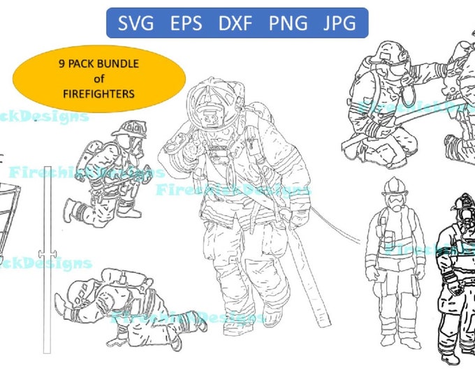 9 Pack Bundle Firefighters Fire Dept dxf, Firefighter svg, fireman, department png, fire fighter eps -Printable, Cricut & Silhouette file