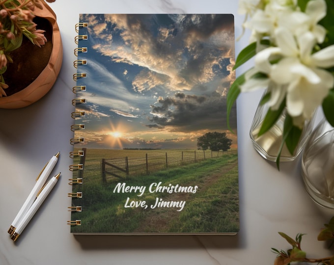 Spiral Notebook - Sunrise Country Scene Ruled Line, Journal, Personalized Notebook, Clouds in Sky, Writing Diary, Custom Message Book