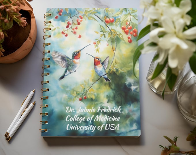 Watercolor Hummingbirds Spiral Notebook - Ruled Line, Personalized Journal, Custom Note Pad, Bird Lovers Gift, Nature Stationery