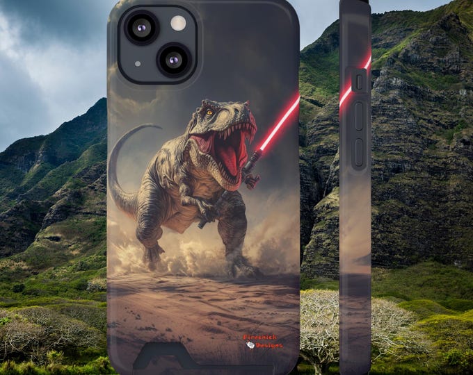 Dinosaur Jedi Phone Case, T-Rex Phone Cover, Phone Wallet, Card Holder, Phone Accessory, Geek Gift