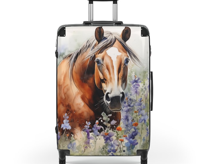 Suitcase, Quarter Horse in a field of wild flowers design, Travel Luggage, Horse Lover Gift, Floral Pattern Suitcase, Weekend Getaway Bag,