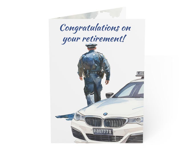 Retirement Greeting Card for Police Officers, (1ea. or 10 pack) 270gsm Paper, 5x7 inches, Congratulatory Messages, Envelope