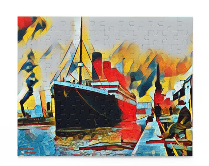 Puzzle Titanic Departure, Abstract Cubism Jigsaw, Historical Southampton Image, 120 252 500-Piece Puzzle, Colorized Art Deco