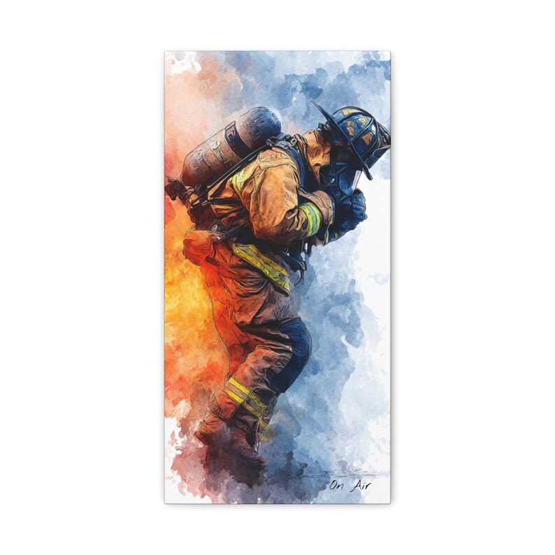 Firefighter Canvas Wall Art Print "on Air" Hero Fireman Watercolor ...