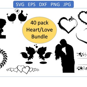 40 Paquete de svg de amor de corazón, svg de corazón, svg de corazón abierto, svg de corazón de garabato, svg de amor, svg de San Valentín,Cricut,Png,Dxf