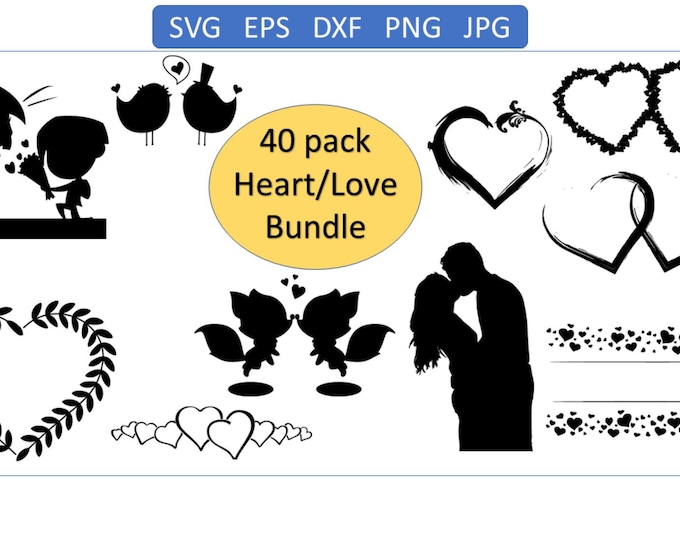 40 Heart Love Svg Bundle, Heart Svg, Open Heart Svg, Doodle Heart Svg, Love Svg, Valentine Svg,Cricut,Png,Dxf