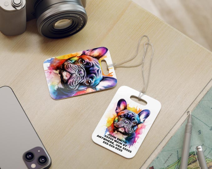 French Bulldog Luggage Tags - Personalized Travel Identification Name Address Phone, Dog Lover Gift, Pet Owner Accessories, Bag Tags,