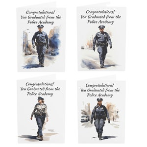 Politie Academie Afstudeerkaart, 5x7", Aquarel Officier Portretten, 4 Variaties, Inspirerende Boodschap Politieagent Geschenken Gefeliciteerd Cop
