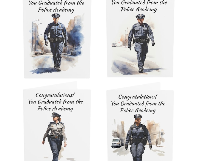 Police Academy Graduation Card, 5x7", Watercolor Officer Portraits, 4 Variations, Inspiring Message Police Officer Gifts Congratulations Cop