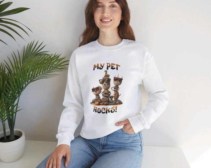 My Pet Rocks Unisex Heavy Blend™ Crewneck Sweatshirt Fun Animals Lover Dogs Cats Silly Cute Animal Print Fur Babies