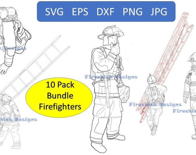 Firefighter 10 Pack Bundle SVG Files png jpg dxf eps cricut tshirts mugs posters stickers crafts coffee cup laser pattern