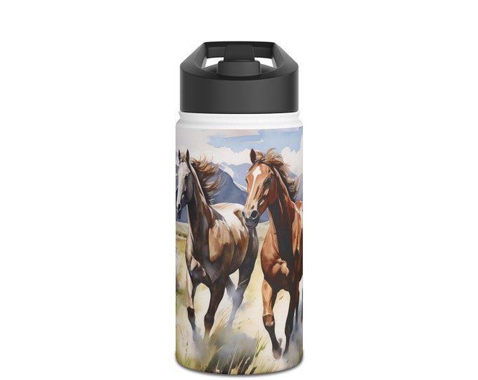 Watercolor Horses Stainless Steel Water Bottle: Running Free Design