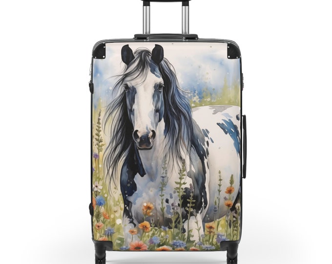 Suitcase, Black & White American Paint Horse, Weekend Traveler Luggage, Carry-On Bag, Gift for Horse Lovers, Equestrian Suitcase, Travel