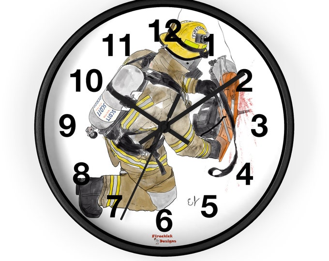 Rescue Firefighter Wall Clock Graduation Gift Timekeeper Timepiece Fireman Home Office Decor by Firechick Designs