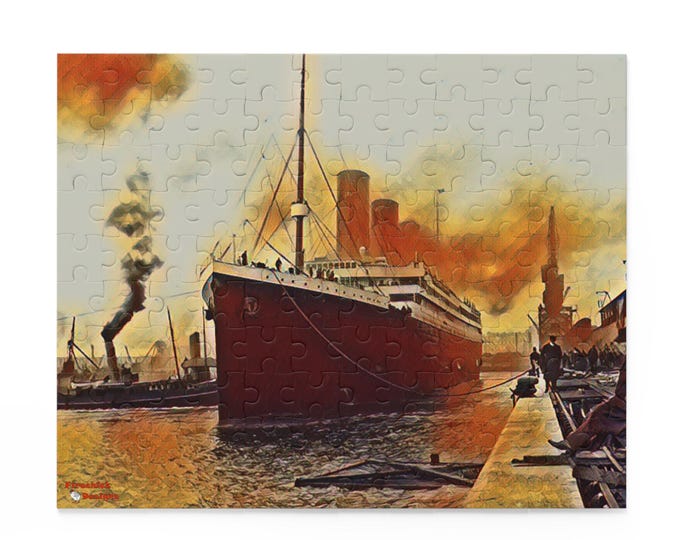 Puzzle (120, 252, 500-Piece): Titanic Historical Image, Colorized Painting Style Jigsaw for History Buffs, Adults, and Puzzle Enthusiasts.