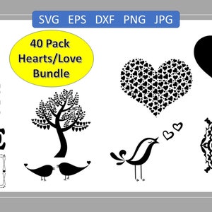 40 Heart Love Svg Bundle, Open Heart, Doodle, Love, Valentine,Cricut,Png,Dxf genial en camisetas tazas tarjetas madera