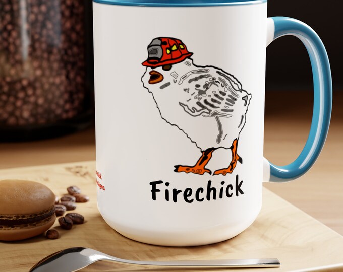 Firechick Designs "Firechick" Two-Tone Coffee Mugs, 15oz Lady Firefighters Mug Wife Firefighter Mom Coffee Cup