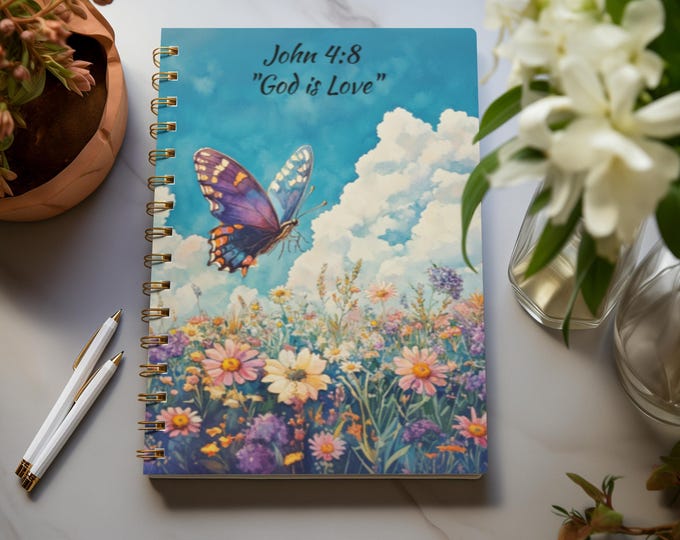 Butterfly Watercolor Spiral Notebook - Ruled Line, Personalized Floral Journal, Purple Butterfly Field Diary, Custom Message Notepad, Gift