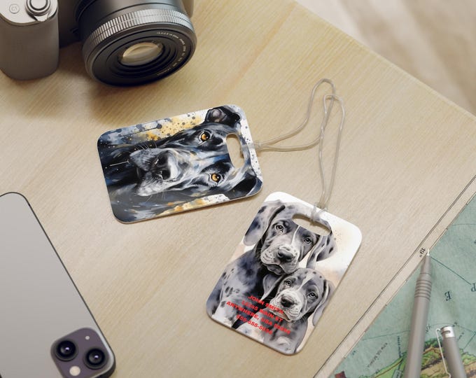 Great Dane Luggage Tags with Personalization - Travel Accessories, Dog Lover Gift, Custom Bag Tags, Pet Owner, Pet Lover, Pet Supplies