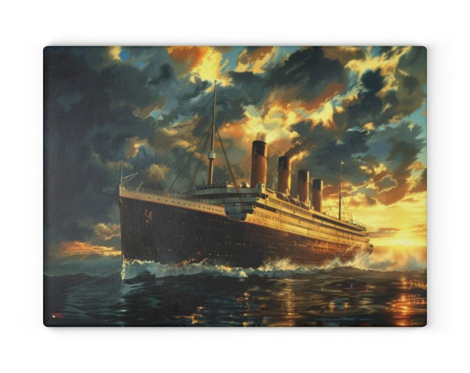 Glass Cutting Board, Titanic Watercolor Art, Kitchen Decor, Housewarming Gift, Ocean Lover Gift, Nautical Home Decor, Collector, Enthusiast