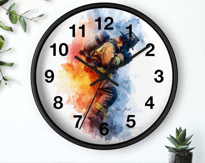 Firefighter Watercolor Illustration Wall Clock | Firehouse Decor, On Air