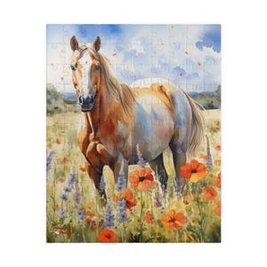 Puzzle, Watercolor Style American Paint Horse Jigsaw, Kid-Friendly DIY Activity, Relaxing Pastime, Animal Lover Gift, 110 to 1014 Piece