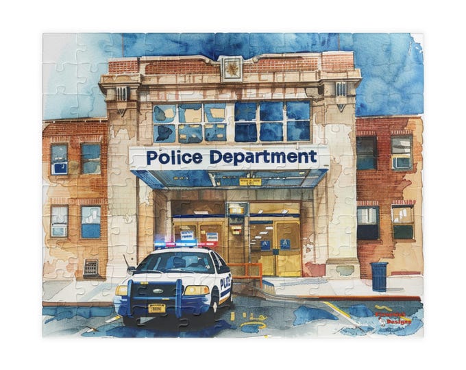 Jigsaw Puzzle, Small Town Police Station Watercolor Image, 110 252 520 1014-Piece, Relaxing Activity, Gift Puzzle for Cop