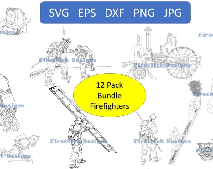 Firefighter SVG Bundle - 12 Pack of Digital Clipart for Cricut, PNG, Eps, Dxf, JPG - Instant Download