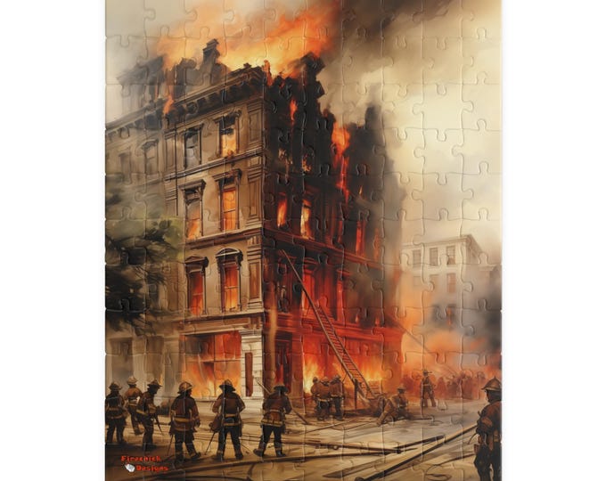 Downtown Fire Puzzle (110, 252, 520, 1014-piece) Firefighters Fireman Firemen Service Station Jig Saw Tabletop Games Adults Teens Hobbies