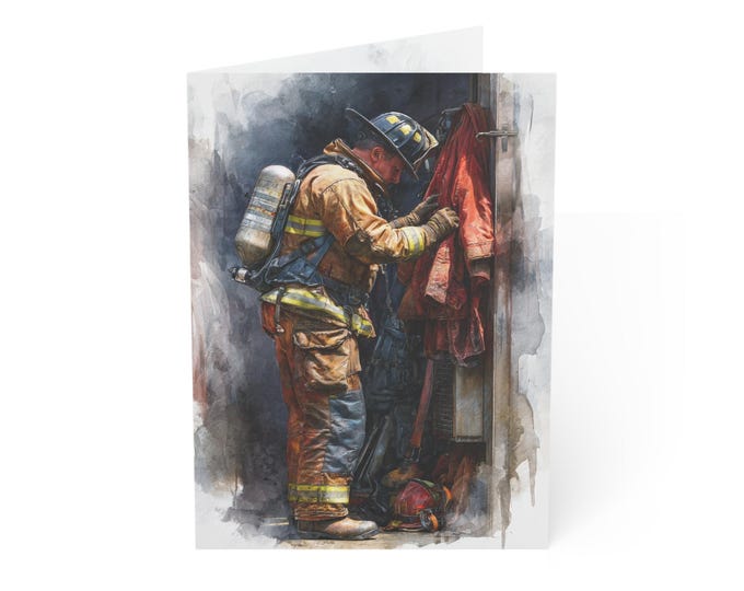 Firefighter Retirement Card, Premium Double-Sided Greeting Card with Envelope, Watercolor Design, Personalized Message