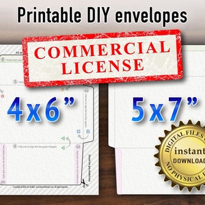Commercial license Printable envelopes 5x7 4x6 / Worldwide, unlimited, no credit / 5x7” and 4x6” downloadable DIY mailers / Print at home